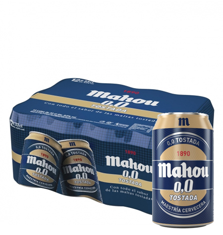 Cerveza MAHOU 0,0 Tostada 33 cl Pack 24 latas - Comercial Garcia Gonzalez